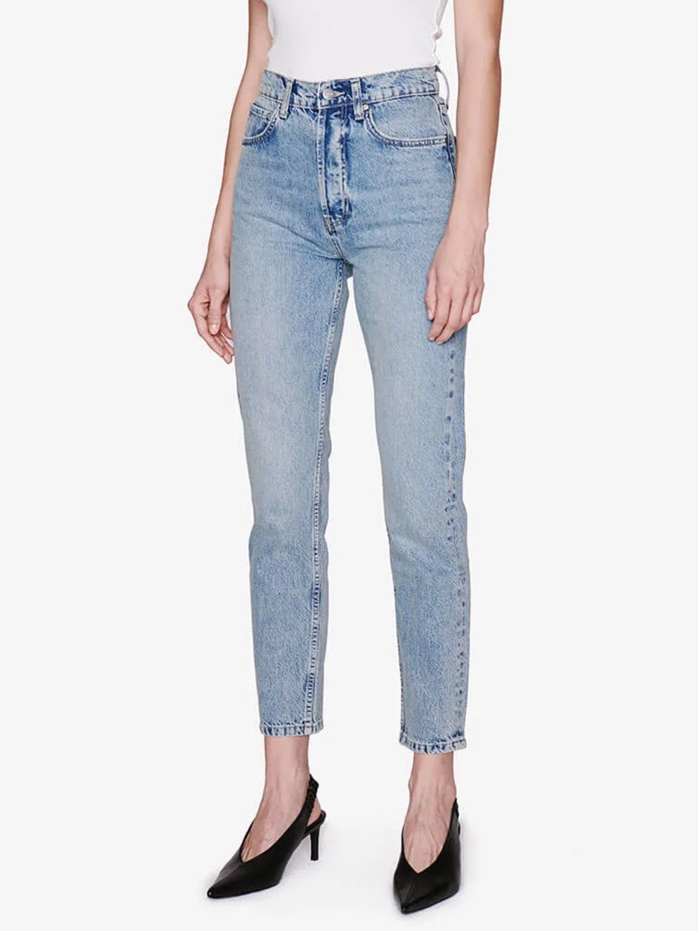 Anine Bing Sonya Slim Straight Leg Jeans in Washed Blue